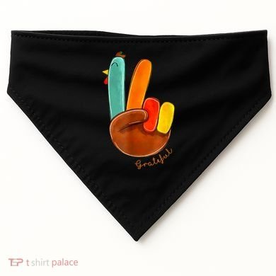 Cute Thanksgiving Turkey Peace Sign Grateful USA-Made Doggie Bandana