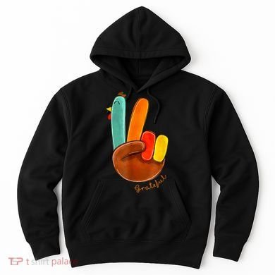 Cute Thanksgiving Turkey Peace Sign Grateful Hoodie
