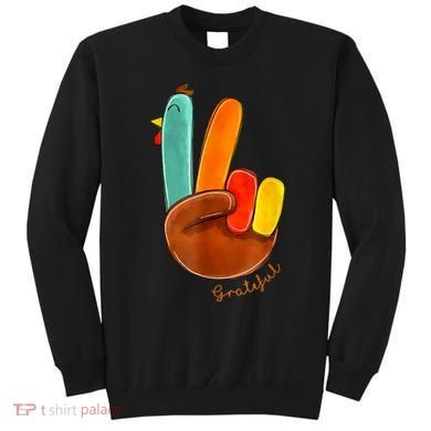 Cute Thanksgiving Turkey Peace Sign Grateful Sweatshirt