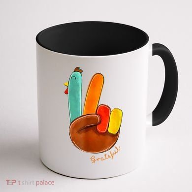 Cute Thanksgiving Turkey Peace Sign Grateful Coffee Mug back