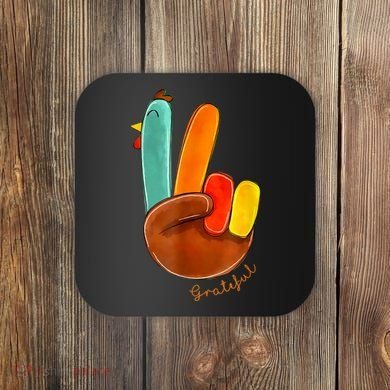 Cute Thanksgiving Turkey Peace Sign Grateful Coaster