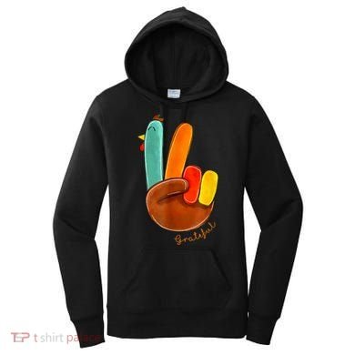 Cute Thanksgiving Turkey Peace Sign Grateful Women's Hoodie