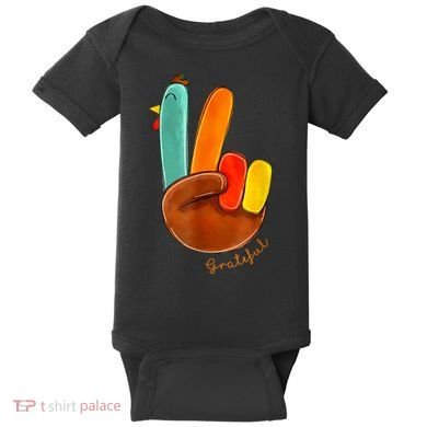 Cute Thanksgiving Turkey Peace Sign Grateful Baby Bodysuit