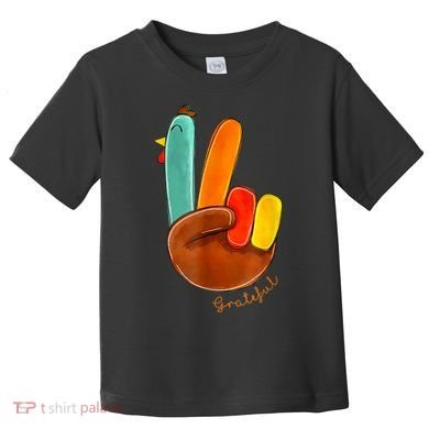 Cute Thanksgiving Turkey Peace Sign Grateful Toddler T-Shirt