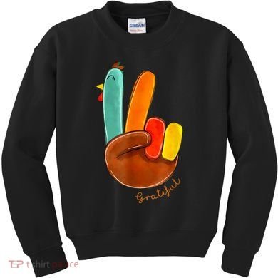 Cute Thanksgiving Turkey Peace Sign Grateful Kids Sweatshirt