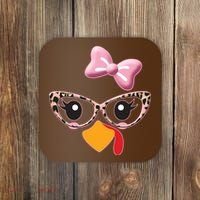 Cute Thanksgiving Turkey Girl Coaster thumb 0