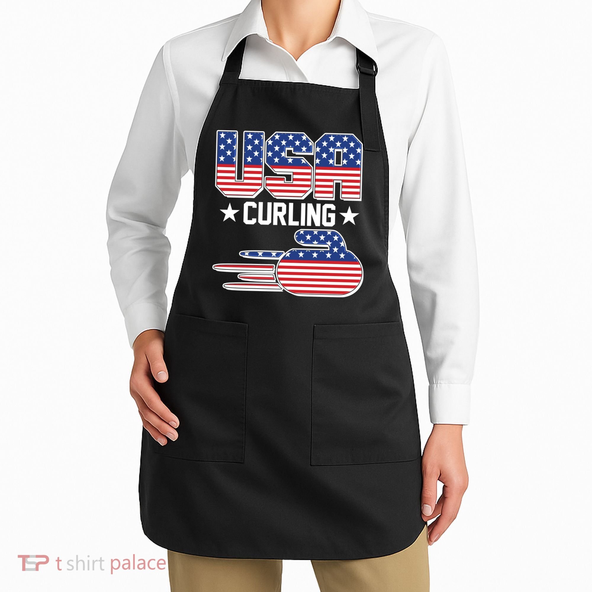 Cool Team USA Curling Flag Logo Sports Fan Apron