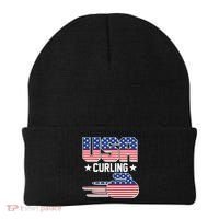 Cool Team USA Curling Flag Logo Sports Fan Beanie thumb 0