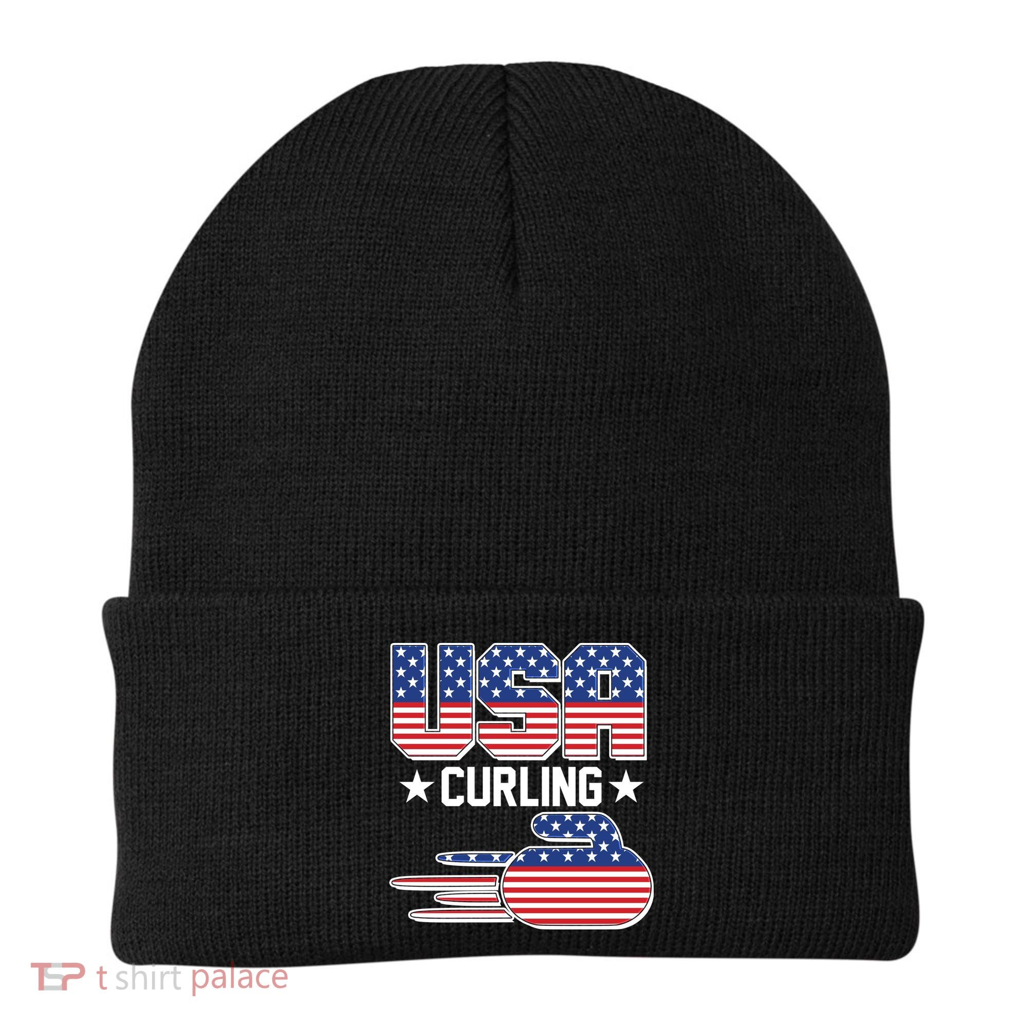 Cool Team USA Curling Flag Logo Sports Fan Beanie