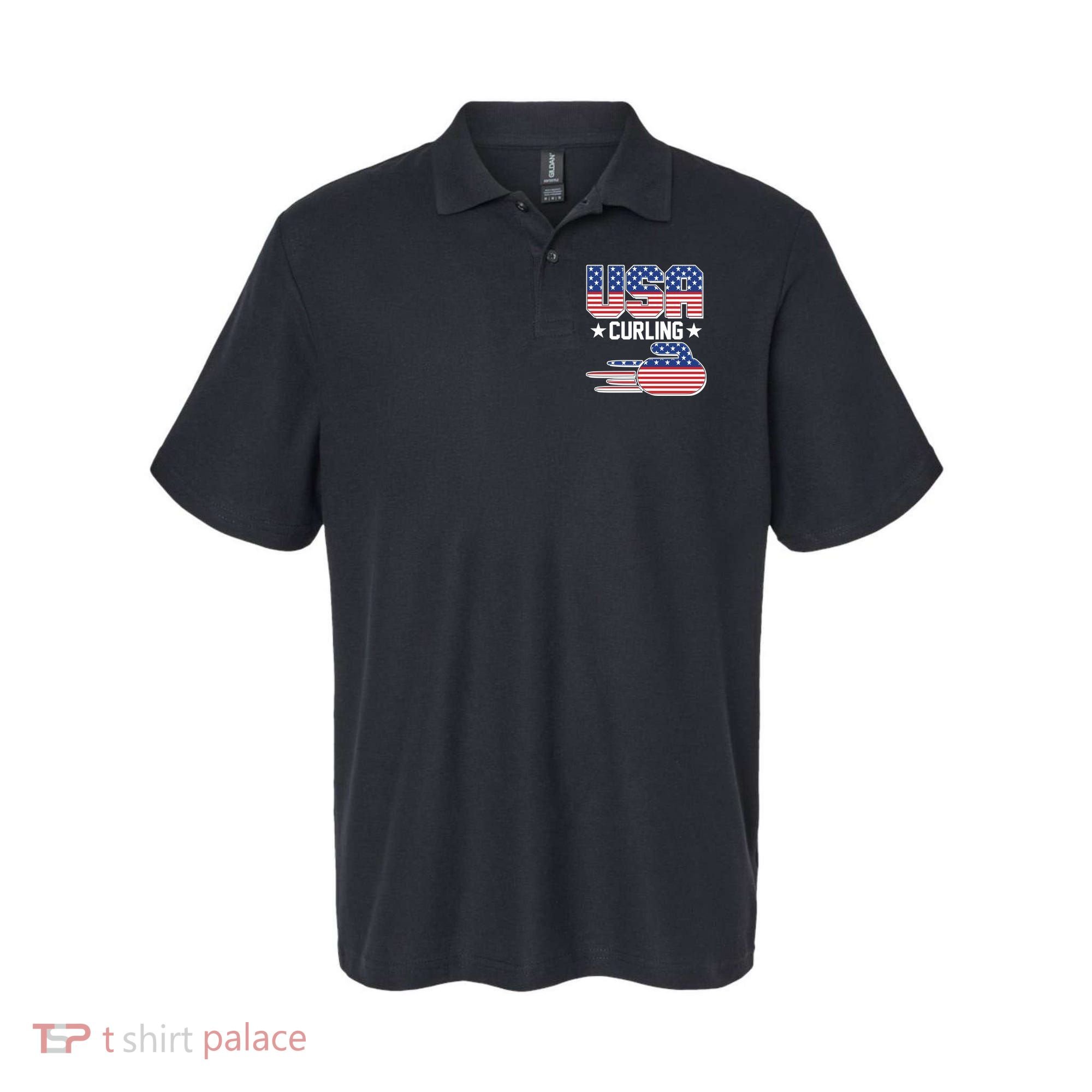 Cool Team USA Curling Flag Logo Sports Fan Polo