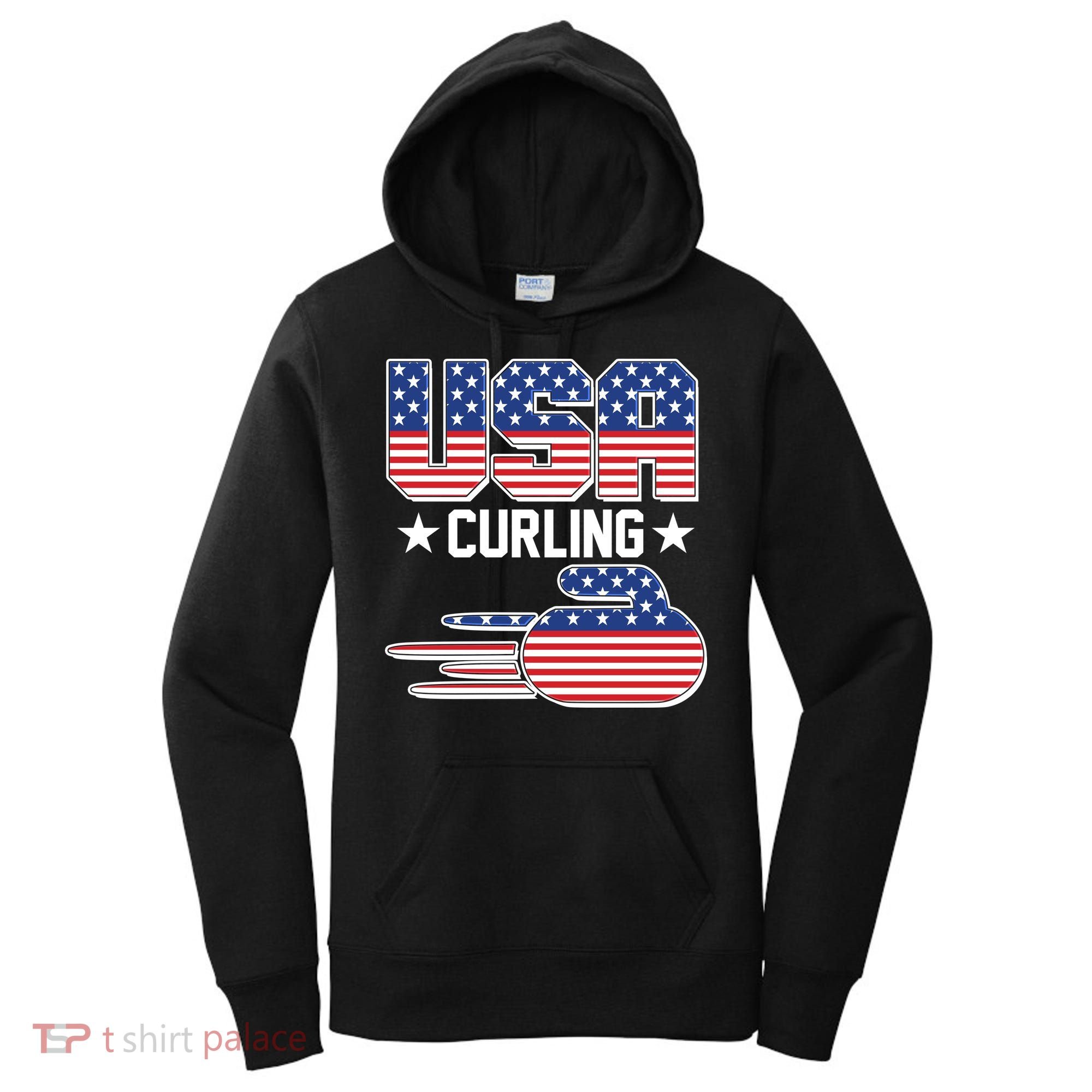 Cool Team USA Curling Flag Logo Sports Fan Women's Hoodie