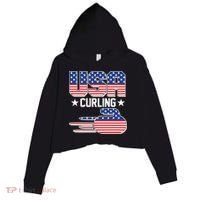 Cool Team USA Curling Flag Logo Sports Fan Crop Fleece Hoodie thumb 0