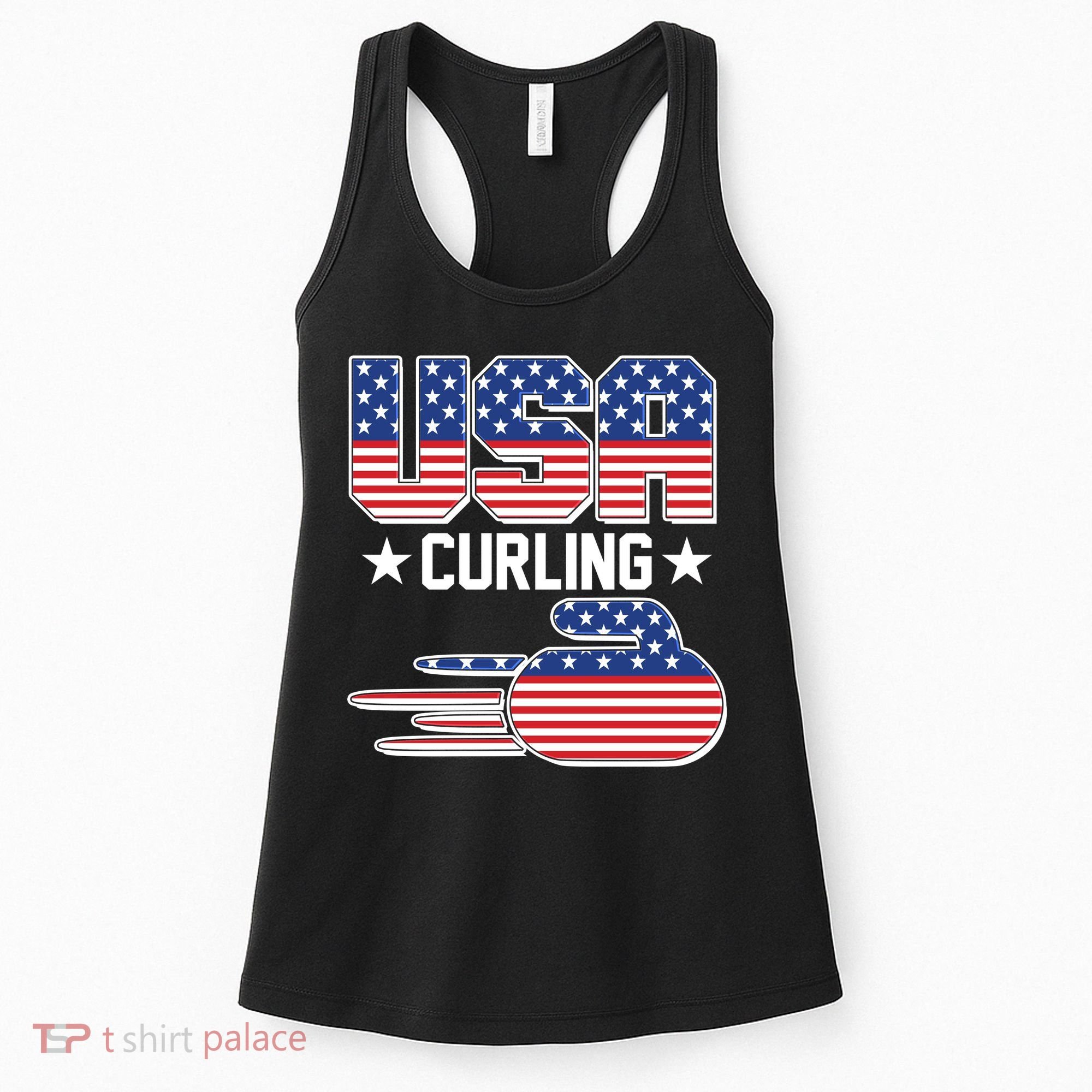 Cool Team USA Curling Flag Logo Sports Fan Women's Tank Top