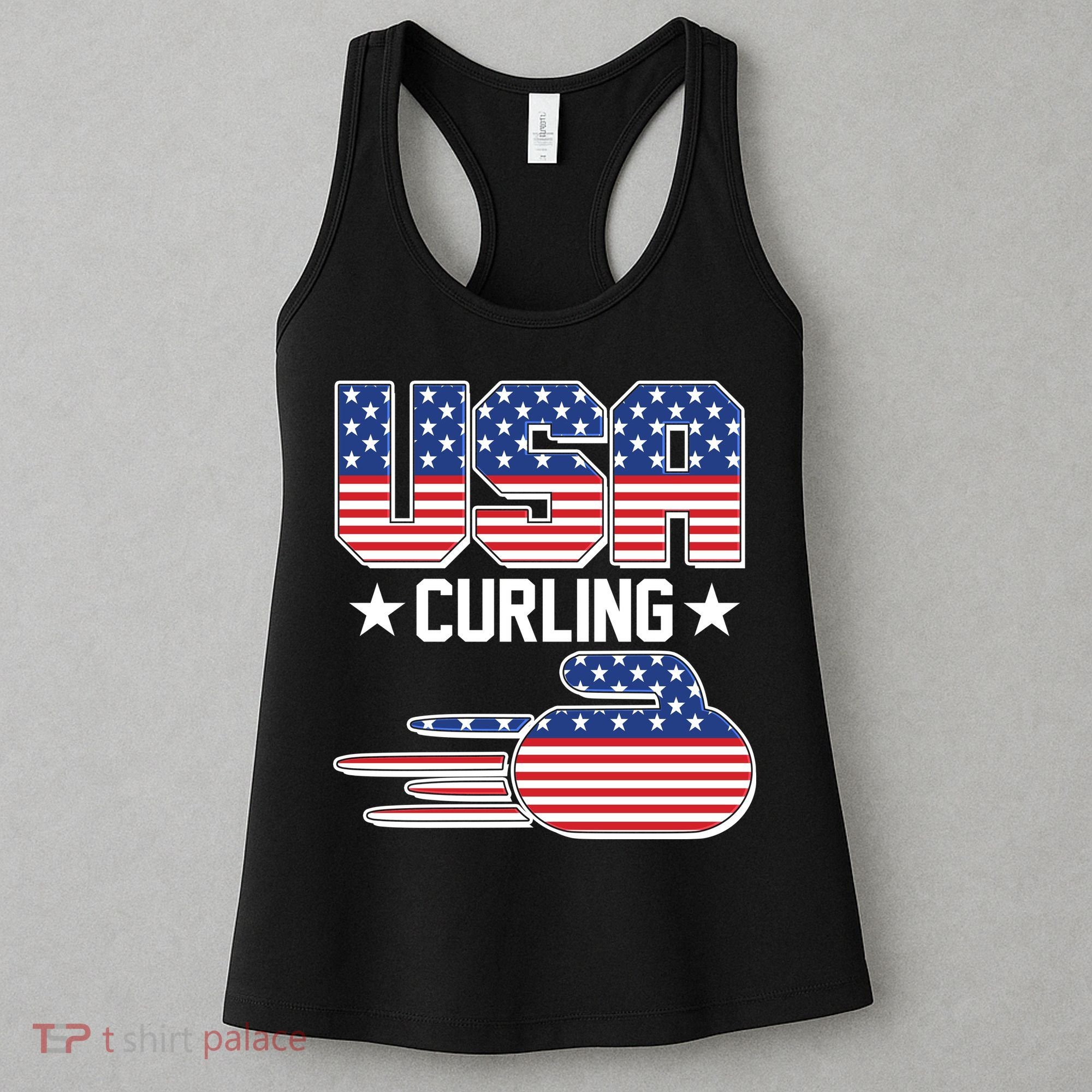 Cool Team USA Curling Flag Logo Sports Fan Women's Tank Top