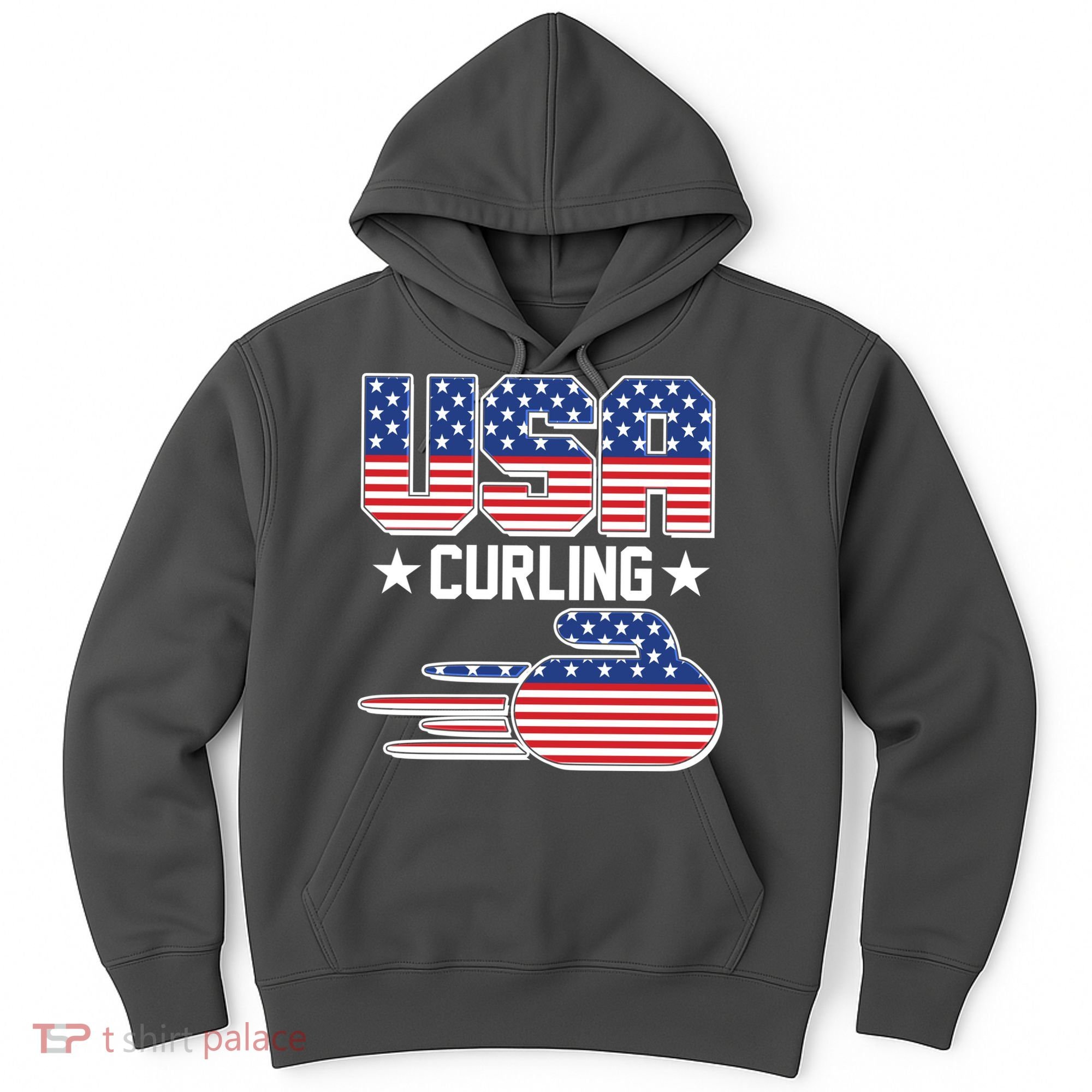 Cool Team USA Curling Flag Logo Sports Fan Hoodie