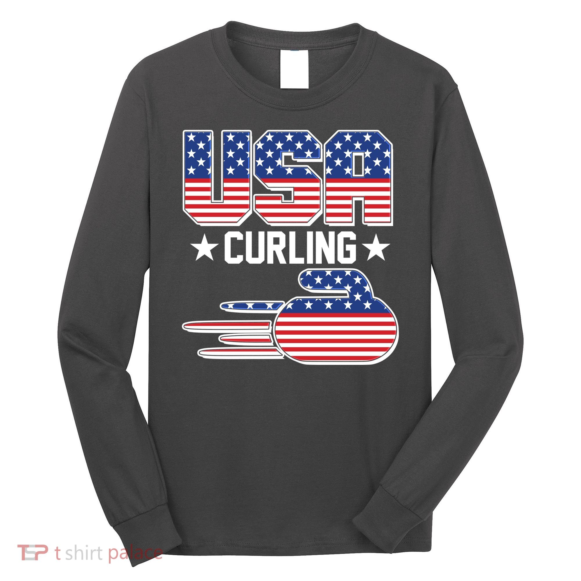 Cool Team USA Curling Flag Logo Sports Fan Long Sleeve Shirt