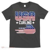 Cool Team USA Curling Flag Logo Sports Fan T-Shirt thumb 0