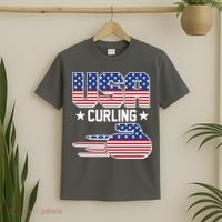 Cool Team USA Curling Flag Logo Sports Fan T-Shirt thumb 2
