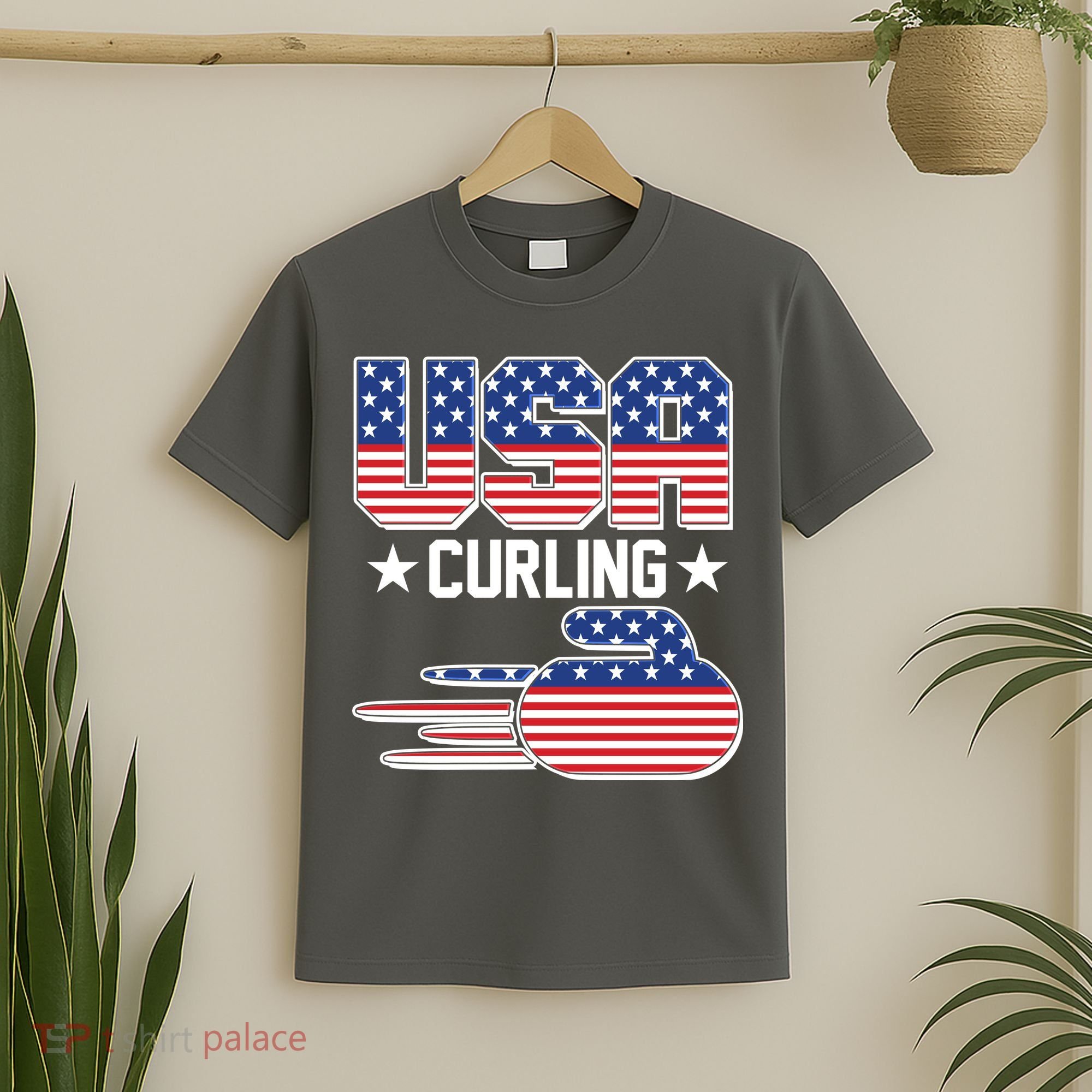 Cool Team USA Curling Flag Logo Sports Fan T-Shirt