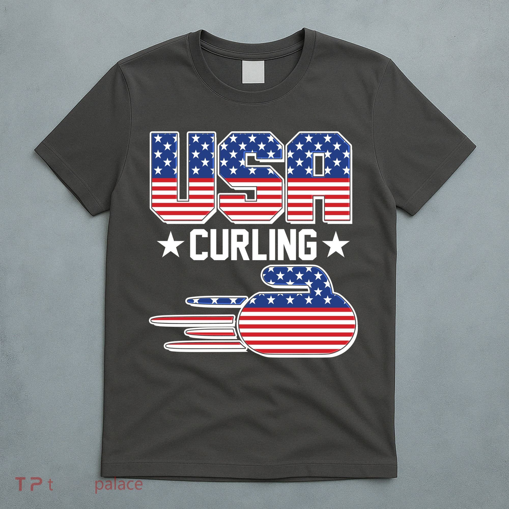 Cool Team USA Curling Flag Logo Sports Fan T-Shirt