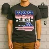 Cool Team USA Curling Flag Logo Sports Fan T-Shirt thumb 6
