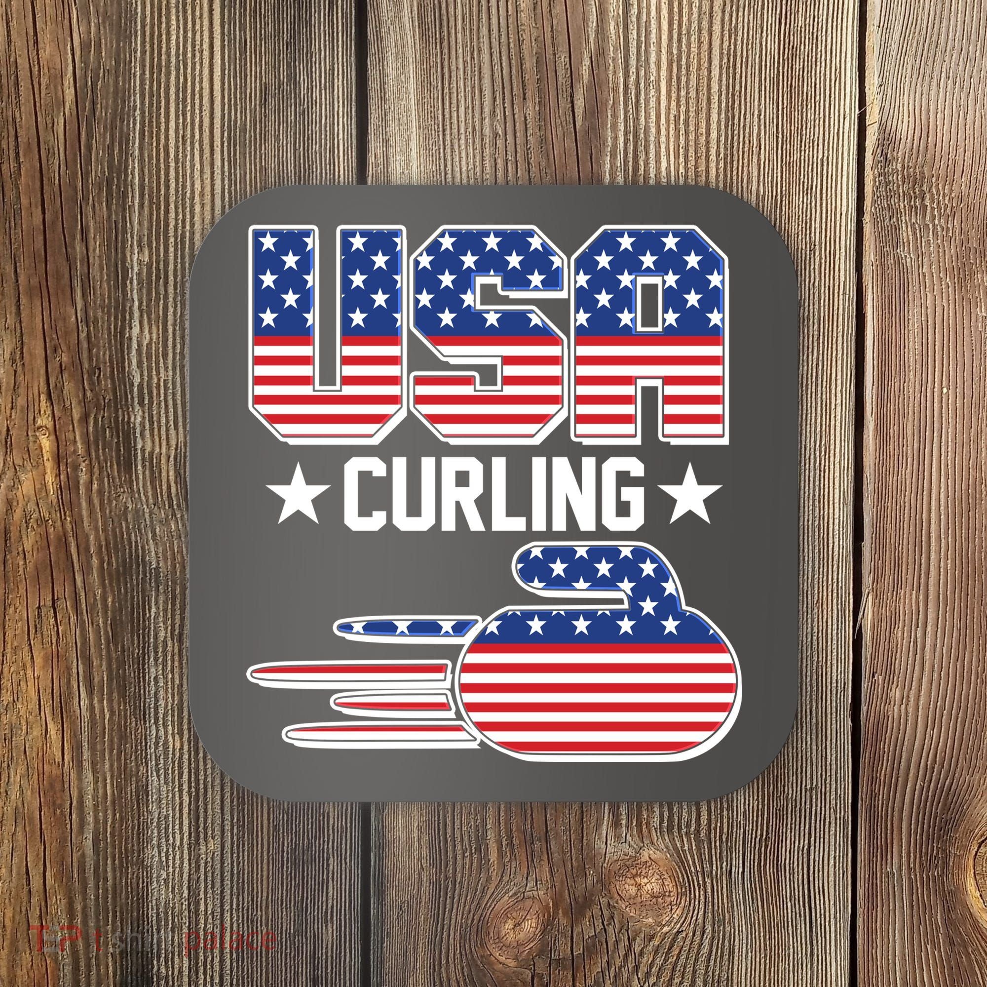 Cool Team USA Curling Flag Logo Sports Fan Coaster