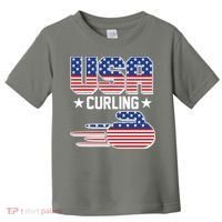 Cool Team USA Curling Flag Logo Sports Fan Toddler T-Shirt thumb 0