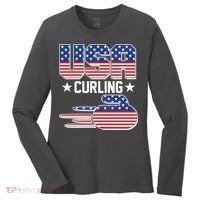 Cool Team USA Curling Flag Logo Sports Fan Women's Long Sleeve Shirt thumb 0