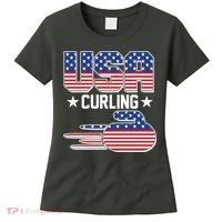 Cool Team USA Curling Flag Logo Sports Fan Women's T-Shirt thumb 0