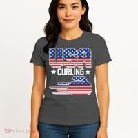 Cool Team USA Curling Flag Logo Sports Fan Women's T-Shirt thumb 4