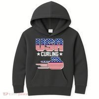 Cool Team USA Curling Flag Logo Sports Fan Kids Hoodie thumb 0