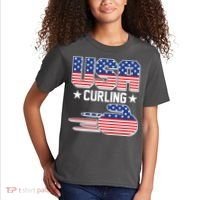 Cool Team USA Curling Flag Logo Sports Fan Kids T-Shirt thumb 2