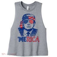 Cool Trump US American Flag Happy 4th Of July Funny Merica  Women's Racerback Cropped Tank thumb 0