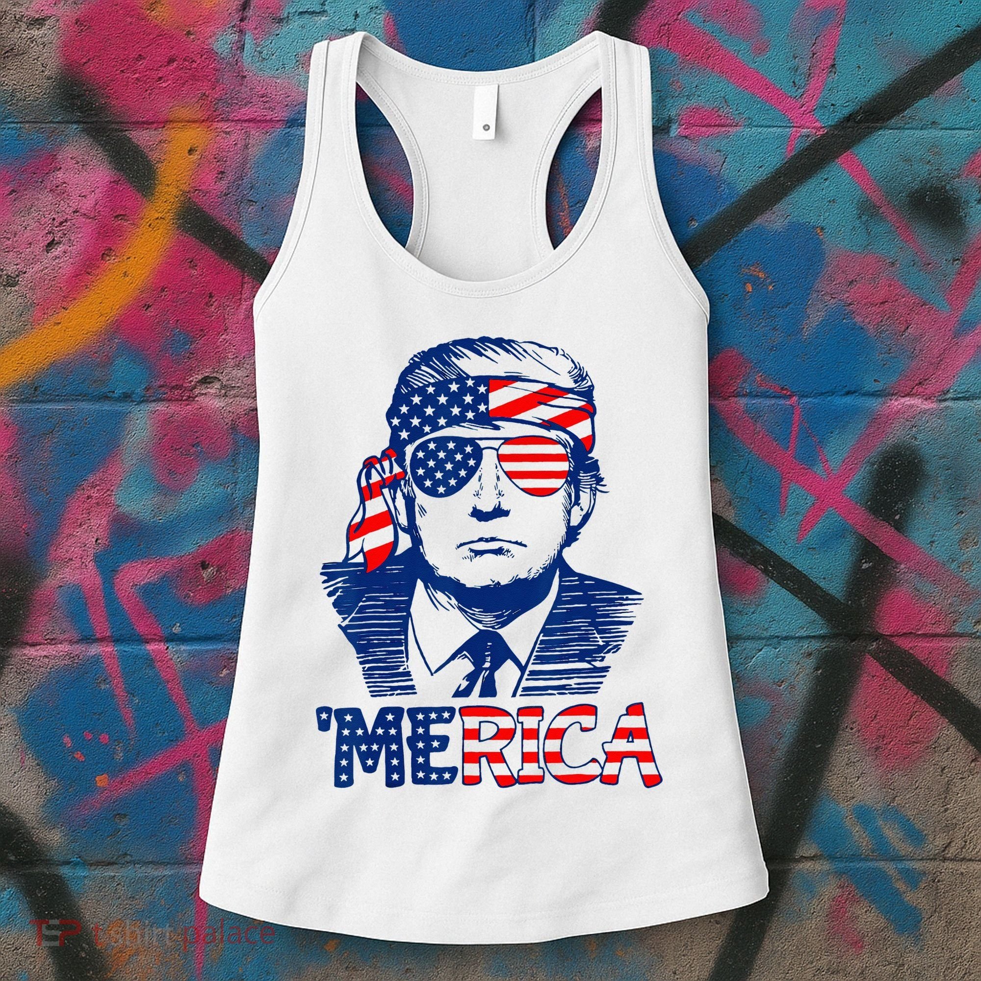 Cool Trump US American Flag Happy 4th Of July Funny Merica  Women's Tank Top