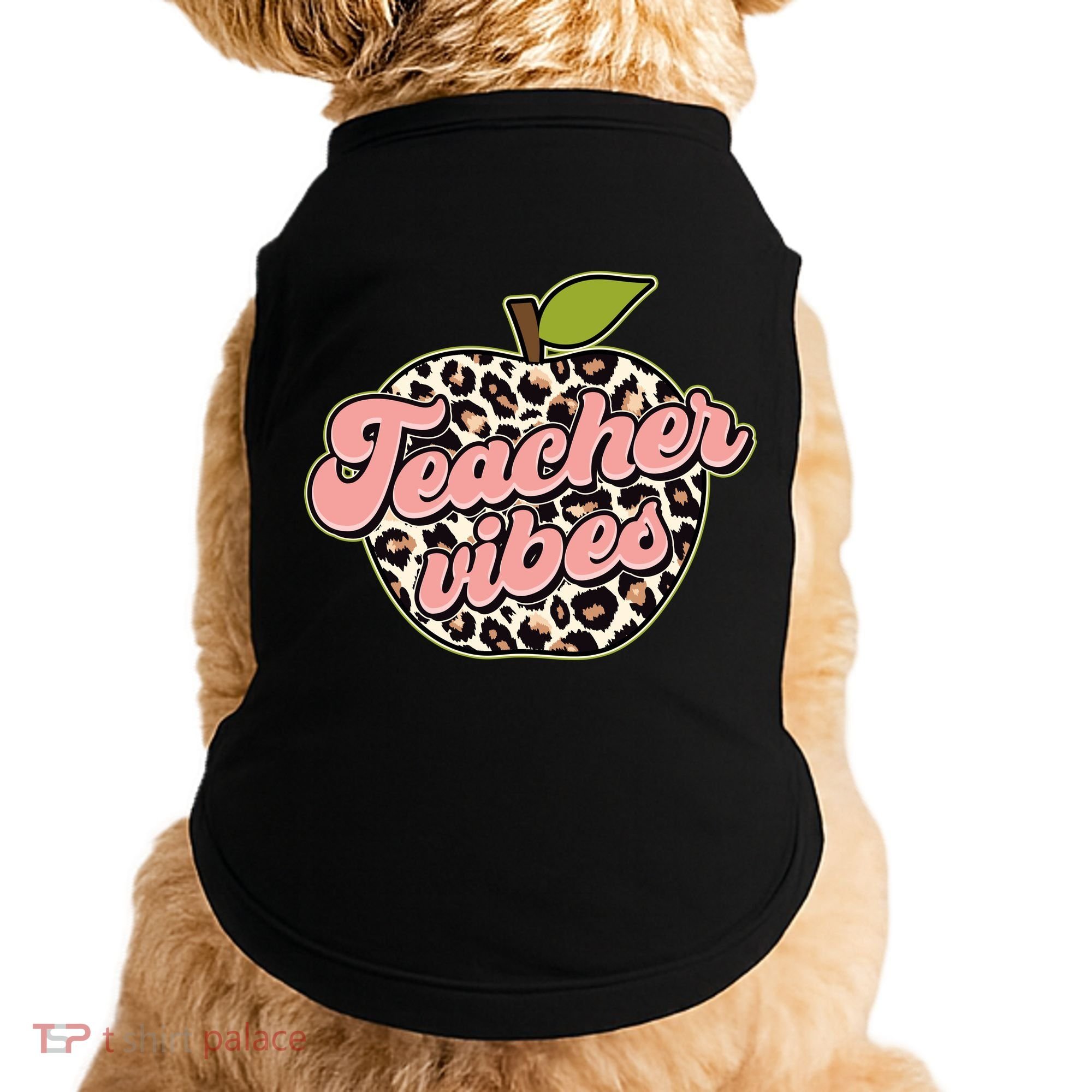 Cute Teacher Vibes Leopard Print Apple Doggie Tank
