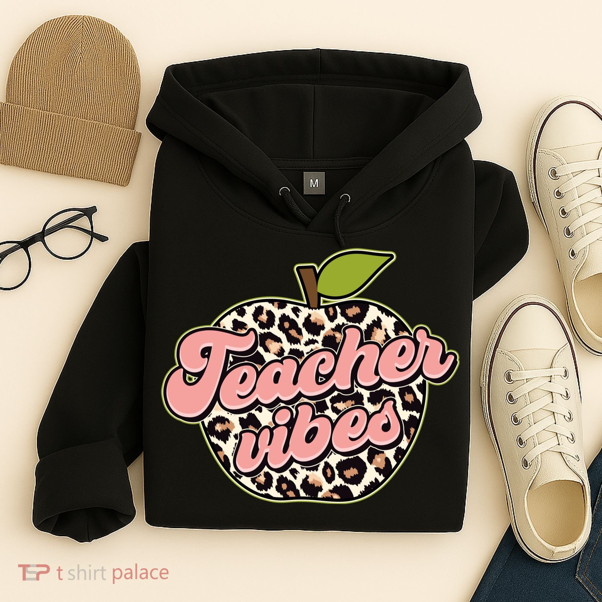 Cute Teacher Vibes Leopard Print Apple Hoodie