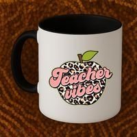 Cute Teacher Vibes Leopard Print Apple Coffee Mug thumb 2