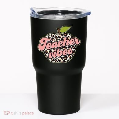 Cute Teacher Vibes Leopard Print Apple Tumbler