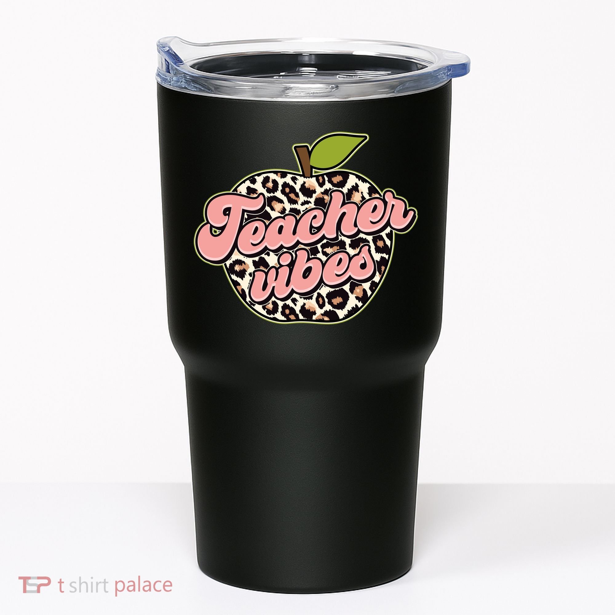 Cute Teacher Vibes Leopard Print Apple Tumbler