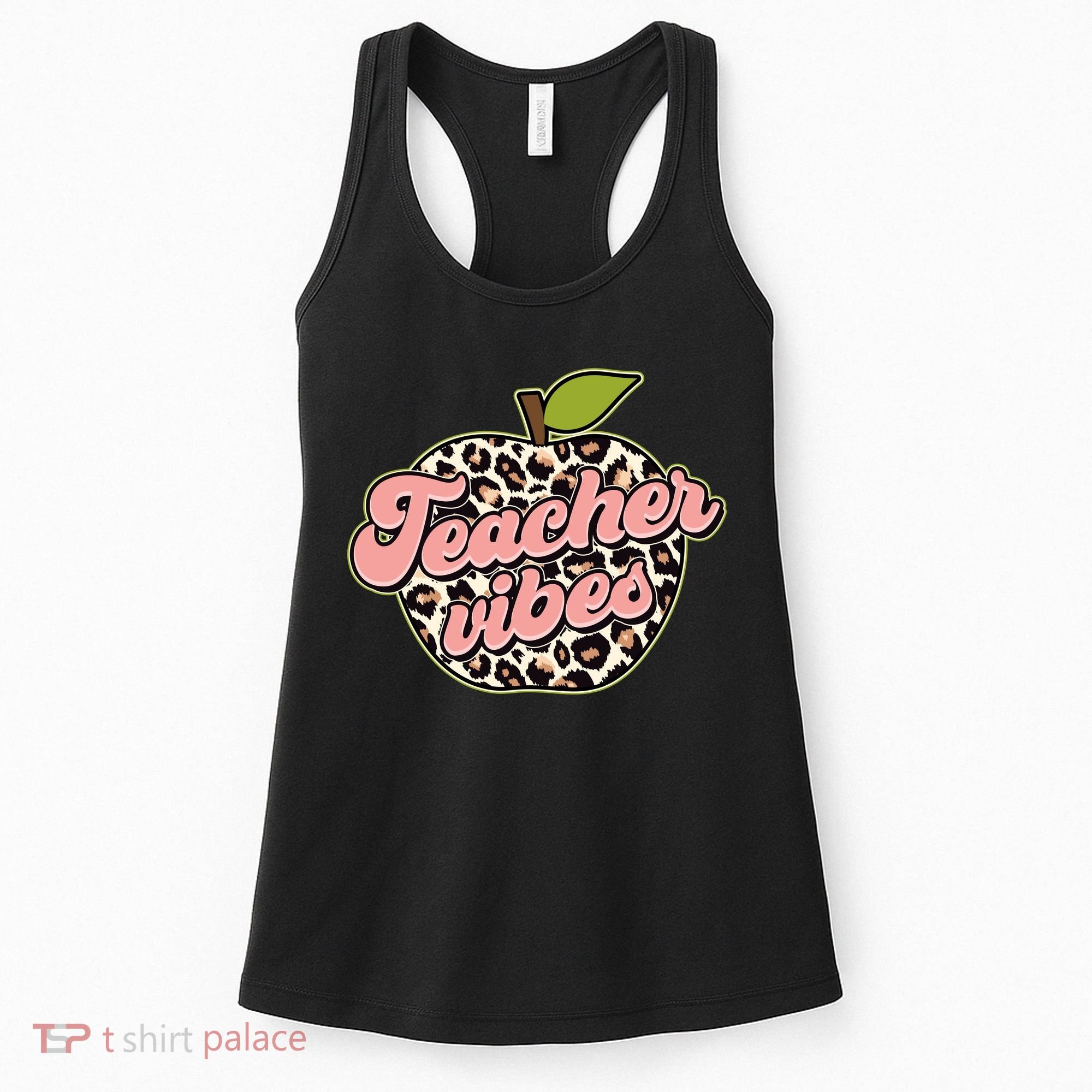 Cute Teacher Vibes Leopard Print Apple Women's Tank Top
