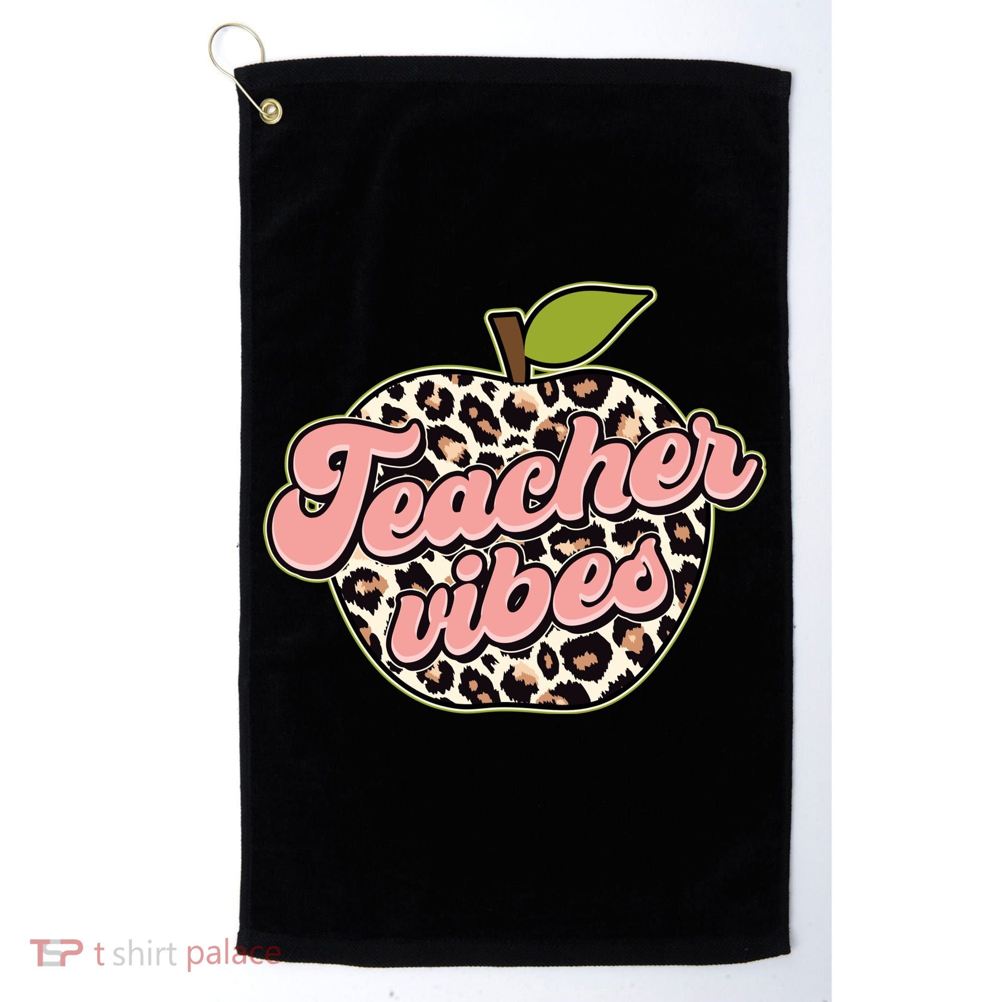 Cute Teacher Vibes Leopard Print Apple Golf Towel