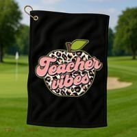 Cute Teacher Vibes Leopard Print Apple Golf Towel thumb 1