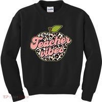 Cute Teacher Vibes Leopard Print Apple Kids Sweatshirt thumb 0