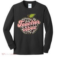 Cute Teacher Vibes Leopard Print Apple Kids Long Sleeve Shirt thumb 0