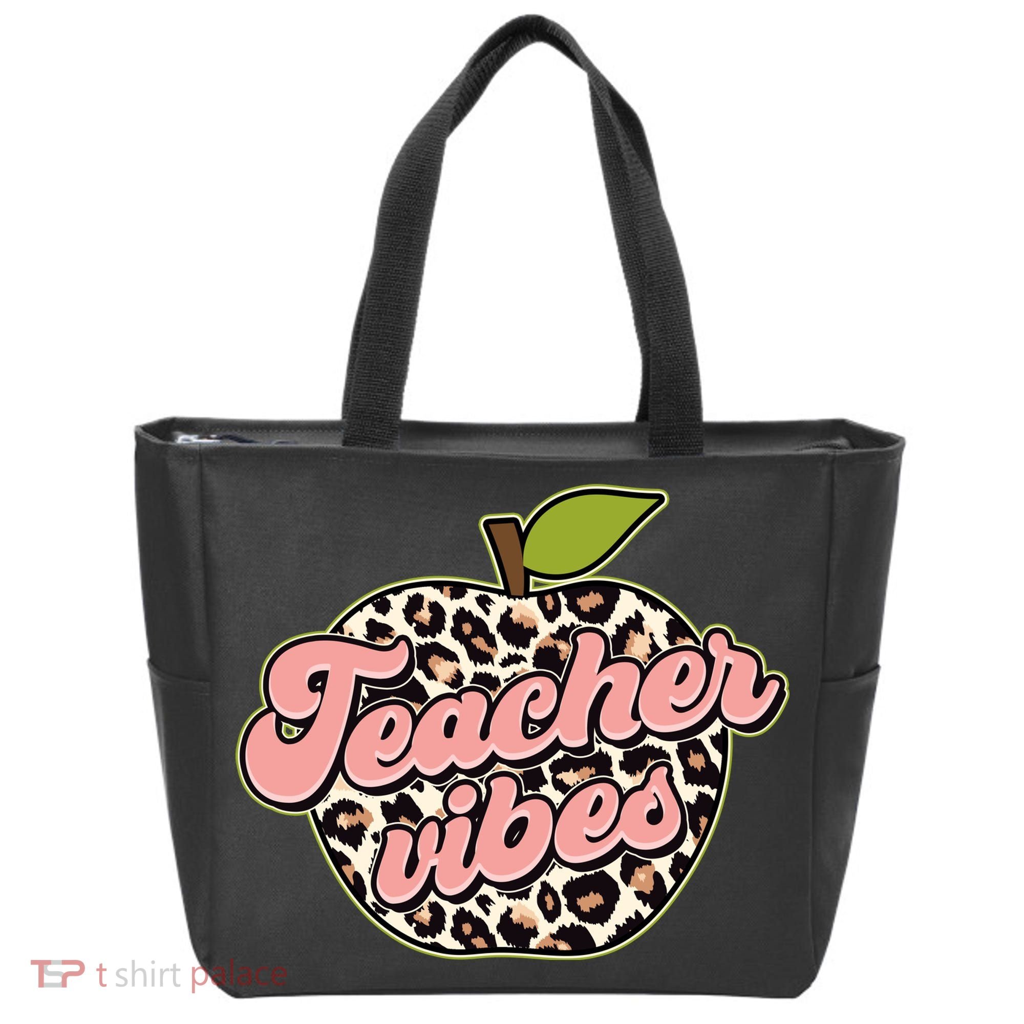 Cute Teacher Vibes Leopard Print Apple Tote Bag