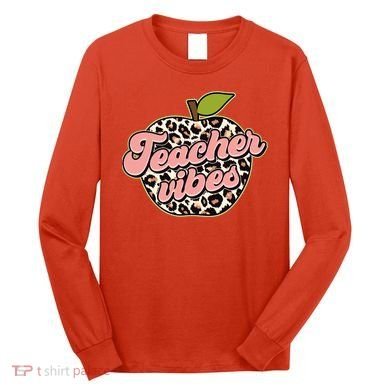 Cute Teacher Vibes Leopard Print Apple Long Sleeve Shirt