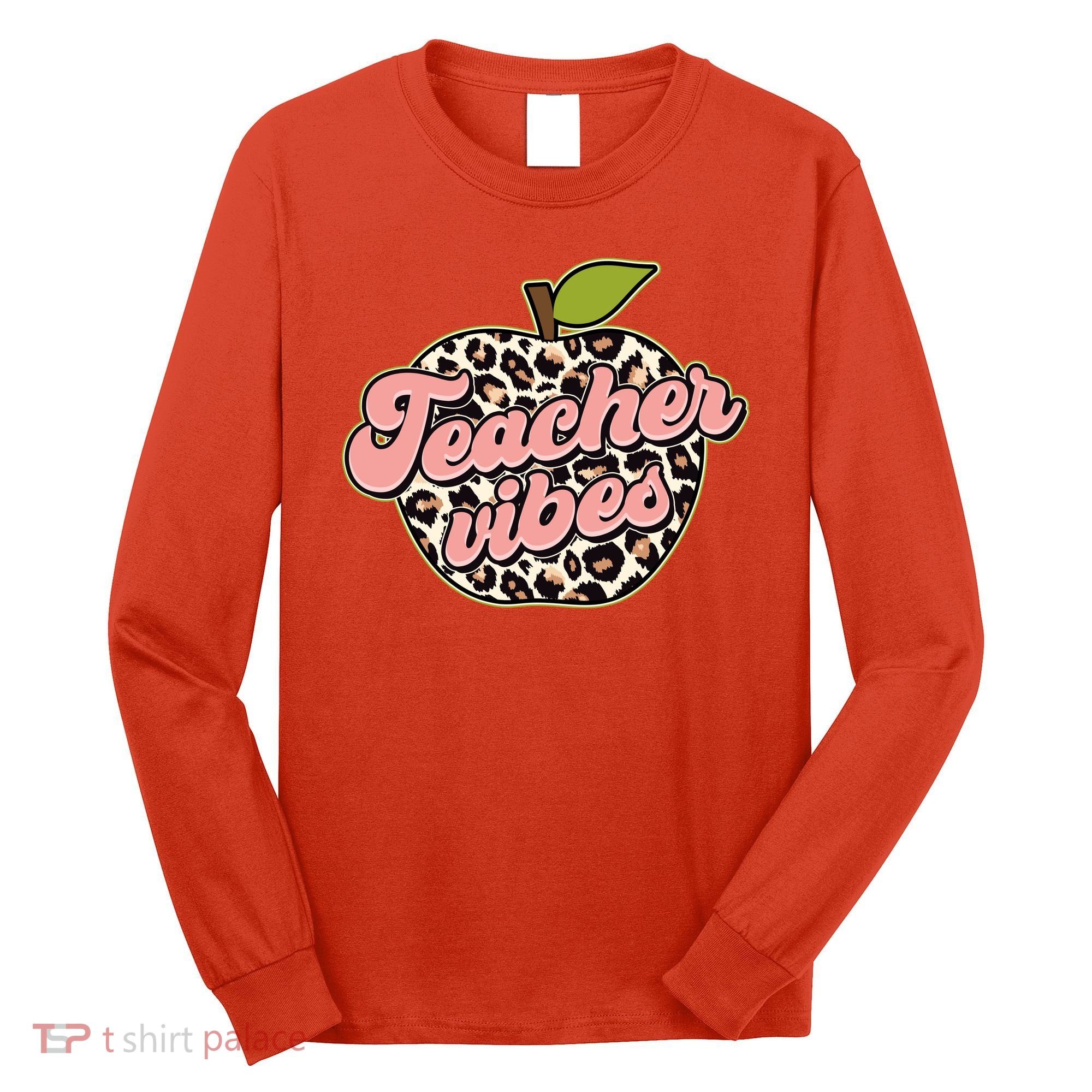 Cute Teacher Vibes Leopard Print Apple Long Sleeve Shirt