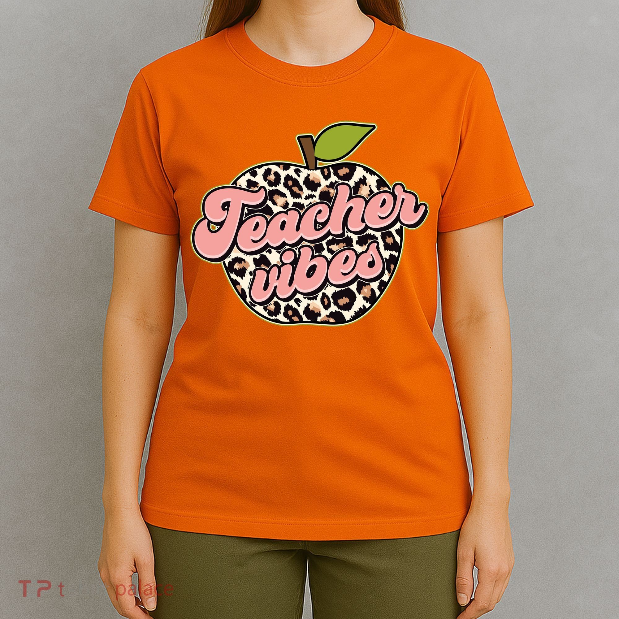Cute Teacher Vibes Leopard Print Apple T-Shirt