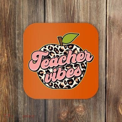 Cute Teacher Vibes Leopard Print Apple Coaster