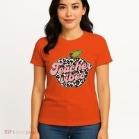 Cute Teacher Vibes Leopard Print Apple Women's T-Shirt thumb 4
